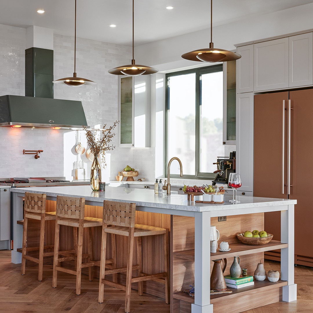 The Blocks Tom and Sarah-Jane's Winning Modern Farmhouse Kitchen Design with grey, timber and marble tones.
