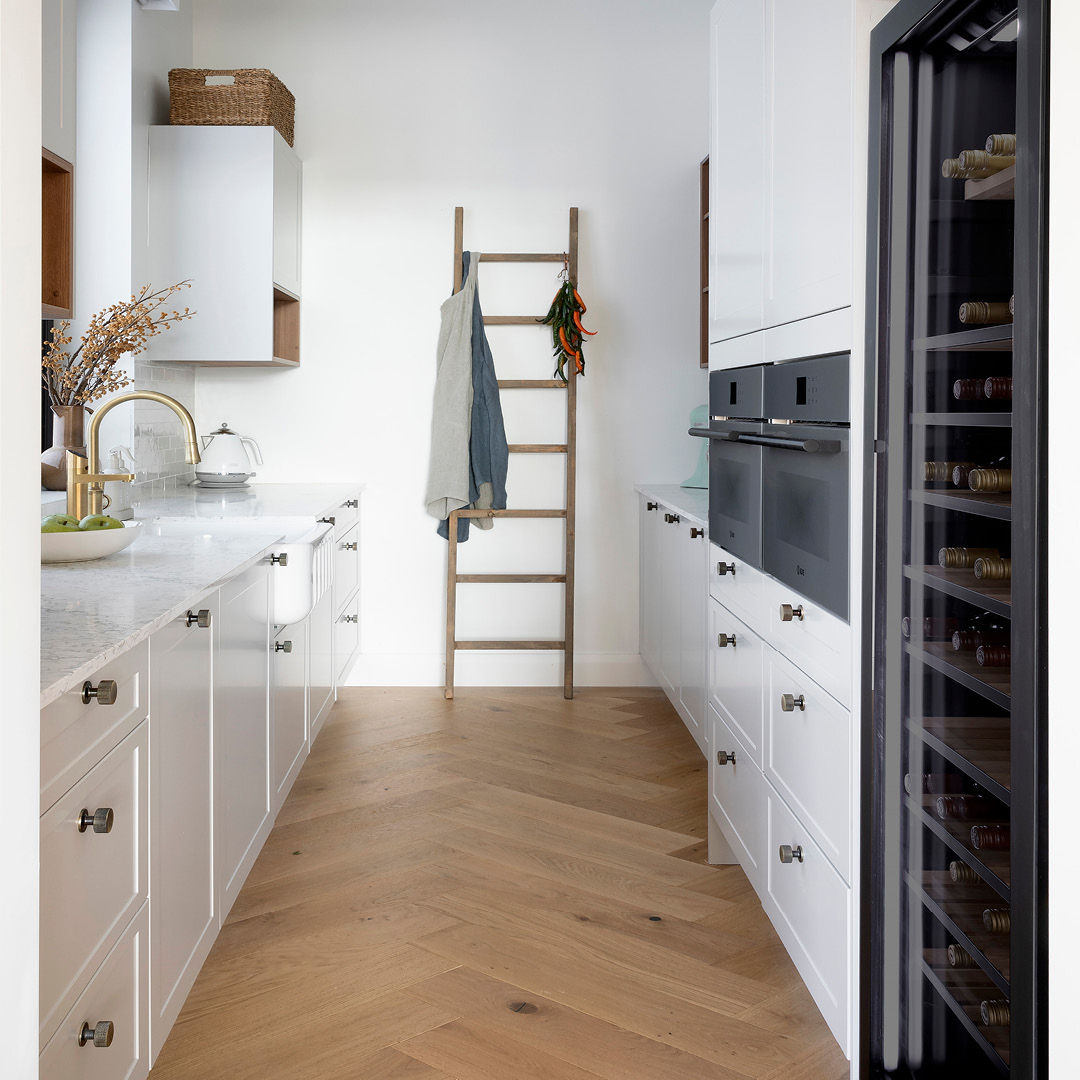 The Blocks Tom and Sarah-Jane's functional butler's pantry with Häfele’s Dispensa pull-out pantries, Ilve Oven and Vintec wine fr