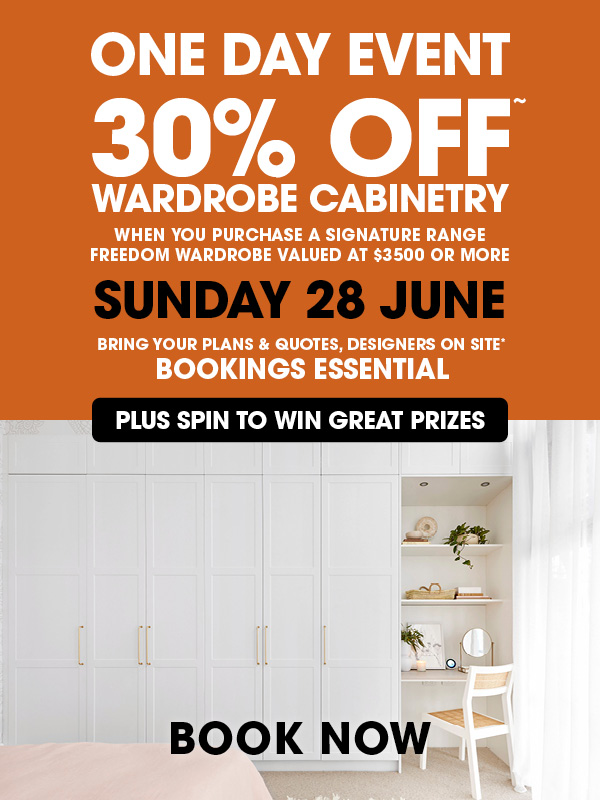 1ds-web-bnr-jun26-fw-mob ONE DAY EVENT - 30% OFF* WARDROBE CABINETRY